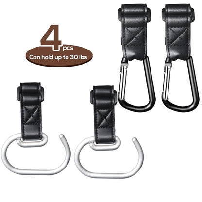 4 Pack Stroller Hooks, Universal Stroller Accessories, Stroller Hooks for Bags Heavy Duty, Non-Slip Stroller Carabiner Clips for Bike, Scooter, Wheelchair, Walker