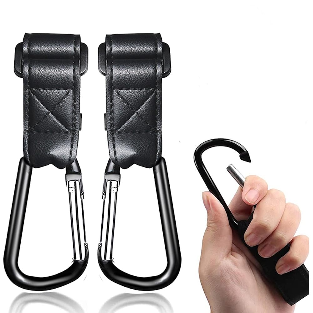 4 Pack Stroller Hooks, Universal Stroller Accessories, Stroller Hooks for Bags Heavy Duty, Non-Slip Stroller Carabiner Clips for Bike, Scooter, Wheelchair, Walker