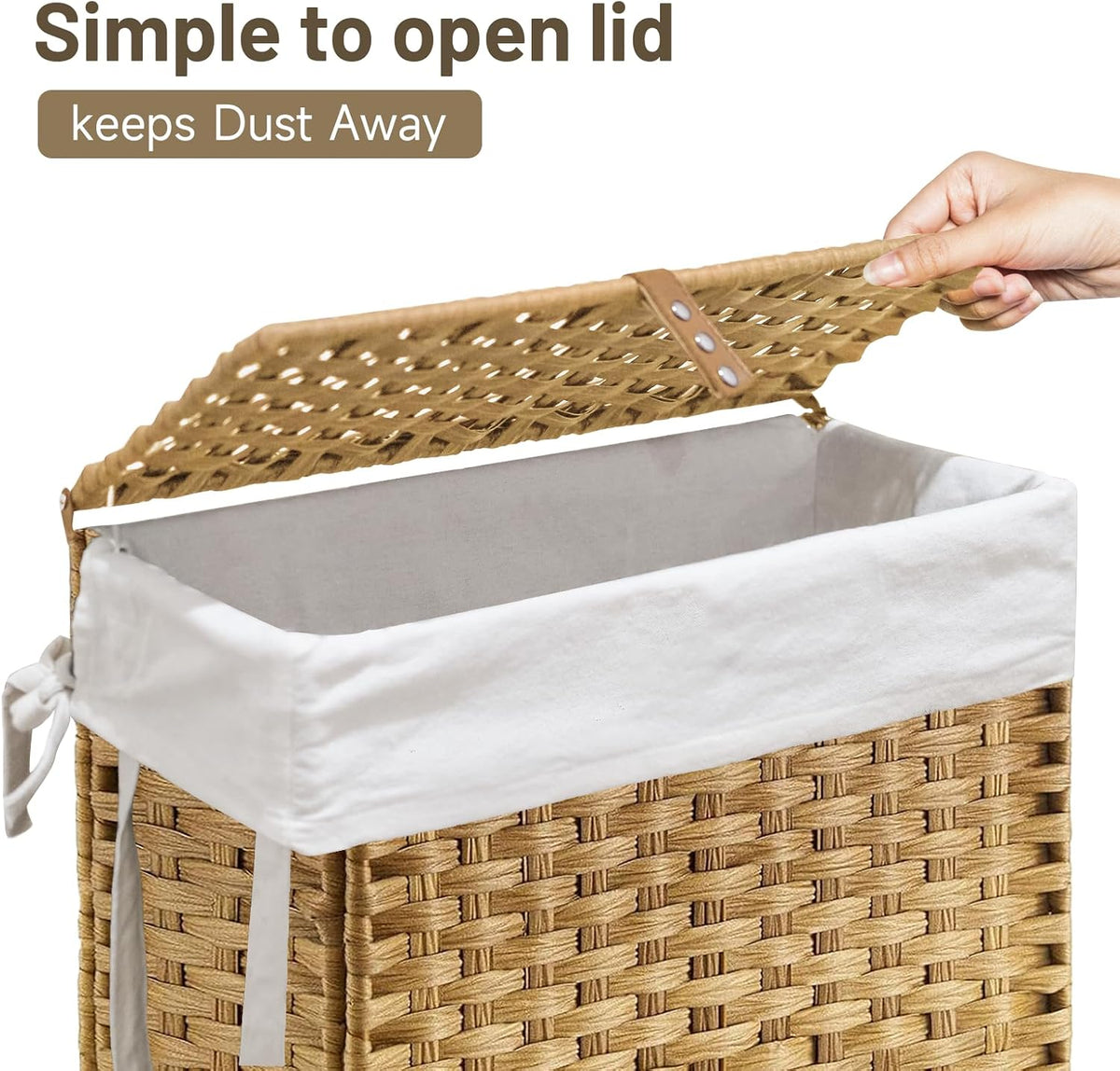 70L Slim Laundry Hamper with Lid & Wheels, Rolling Laundry Basket with 2 Removable Liner Bags & 3 Mesh Bags, Narrow Dirty Clothes Basket, Foldable Handwoven Rattan Laundry Sorter, Brown