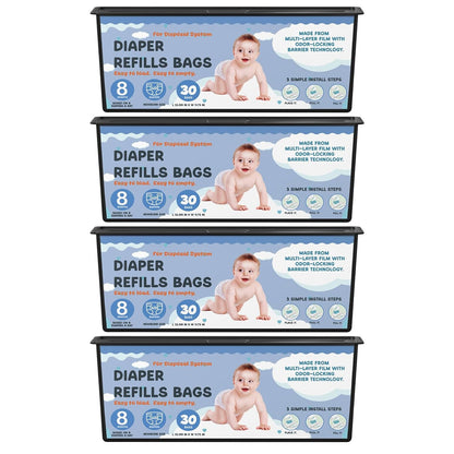 Diaper Pail Refills Bags with 30 Bags Compatible with Genie Easy Roll Signature Diaper Pails and Platinum Diaper Pails, Lasts Up to 8 Months, 7-Layer Odor-Barrier Technology, 2 Packs (60 Bags)