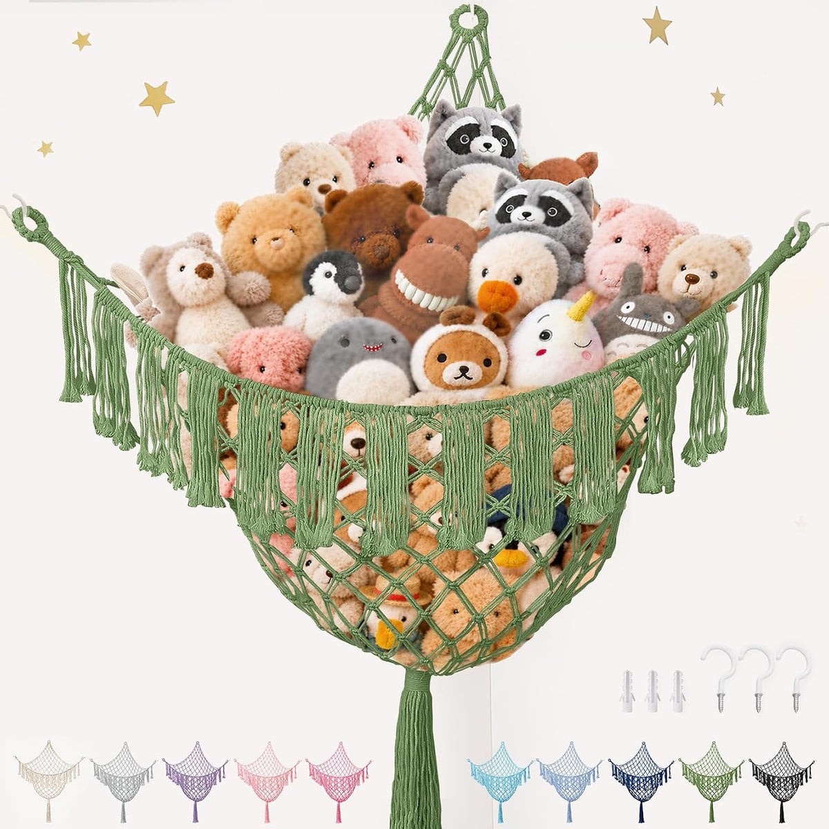 Lare Stuffed Animal Storage Hammock Corner Net - 45" W x 45" H(Cream White)