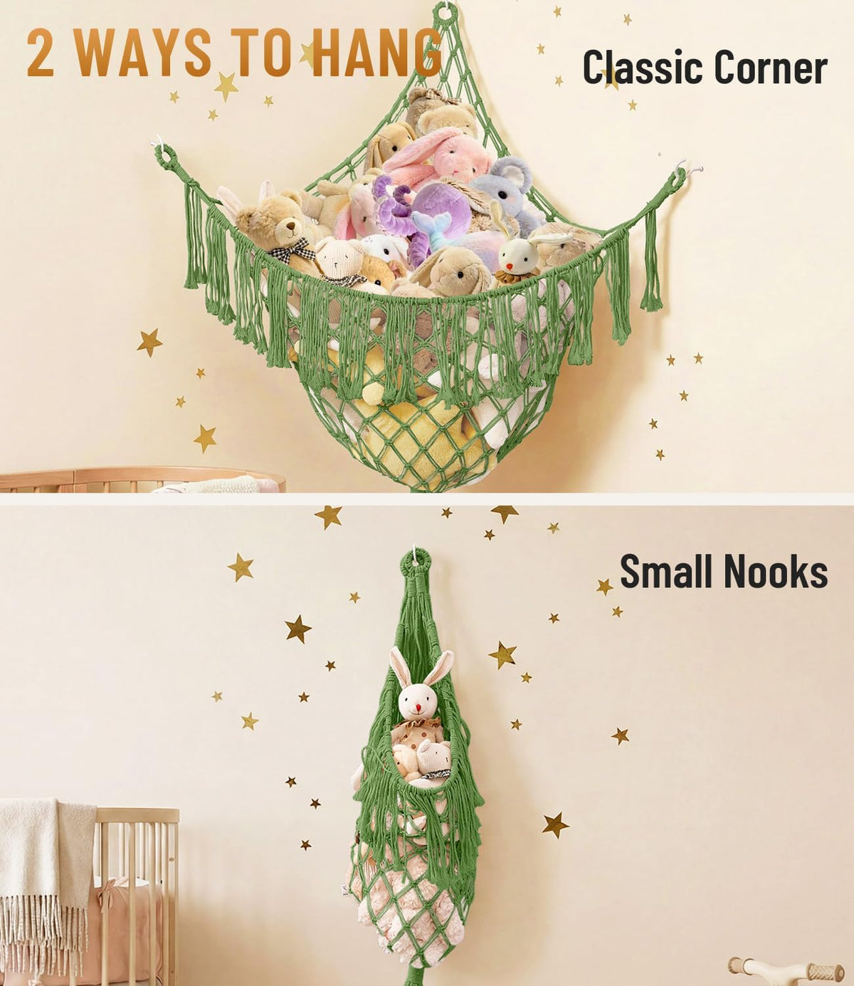 Lare Stuffed Animal Storage Hammock Corner Net - 45" W x 45" H(Cream White)