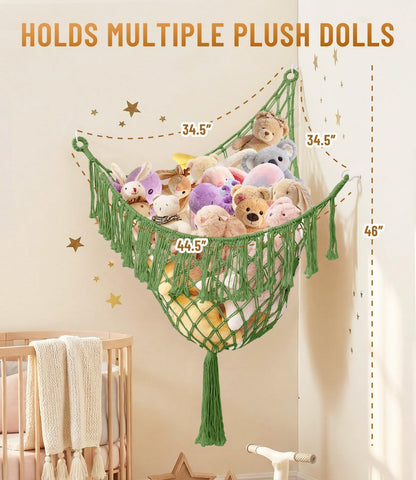 Lare Stuffed Animal Storage Hammock Corner Net - 45" W x 45" H(Cream White)