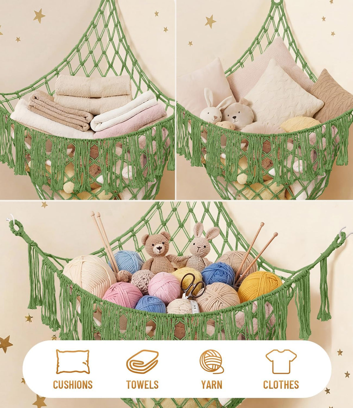 Lare Stuffed Animal Storage Hammock Corner Net - 45" W x 45" H(Cream White)
