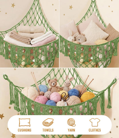 Lare Stuffed Animal Storage Hammock Corner Net - 45" W x 45" H(Cream White)