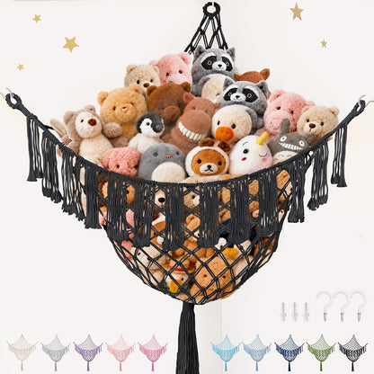 Lare Stuffed Animal Storage Hammock Corner Net - 45" W x 45" H(Cream White)