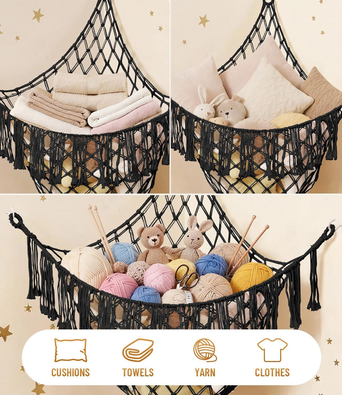 Lare Stuffed Animal Storage Hammock Corner Net - 45" W x 45" H(Cream White)