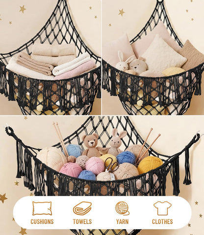 Lare Stuffed Animal Storage Hammock Corner Net - 45" W x 45" H(Cream White)