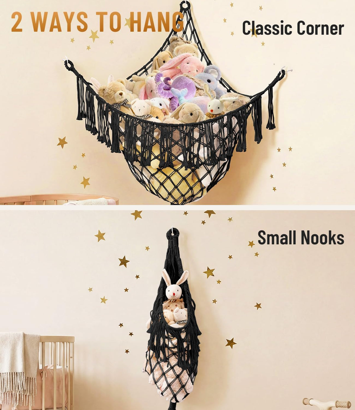 Lare Stuffed Animal Storage Hammock Corner Net - 45" W x 45" H(Cream White)