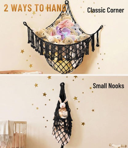 Lare Stuffed Animal Storage Hammock Corner Net - 45" W x 45" H(Cream White)