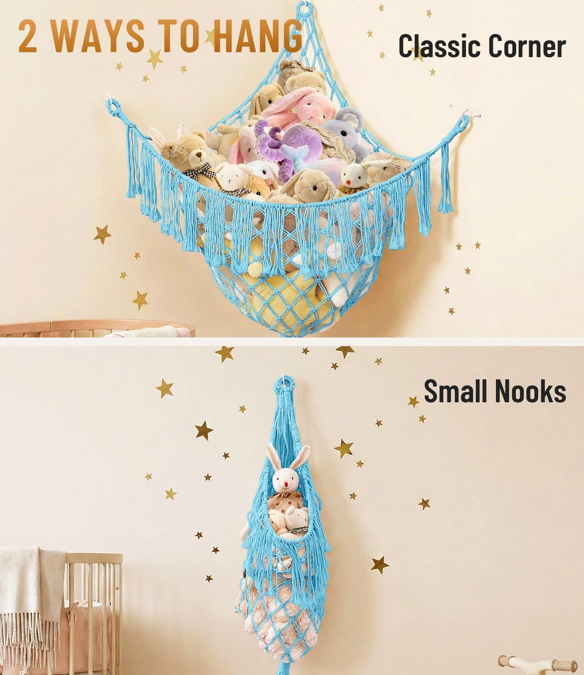 Lare Stuffed Animal Storage Hammock Corner Net - 45" W x 45" H(Cream White)