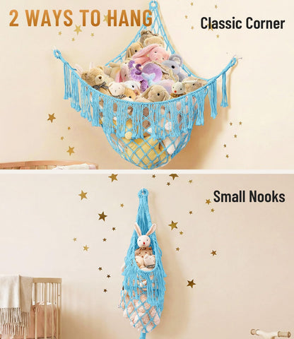 Lare Stuffed Animal Storage Hammock Corner Net - 45" W x 45" H(Cream White)