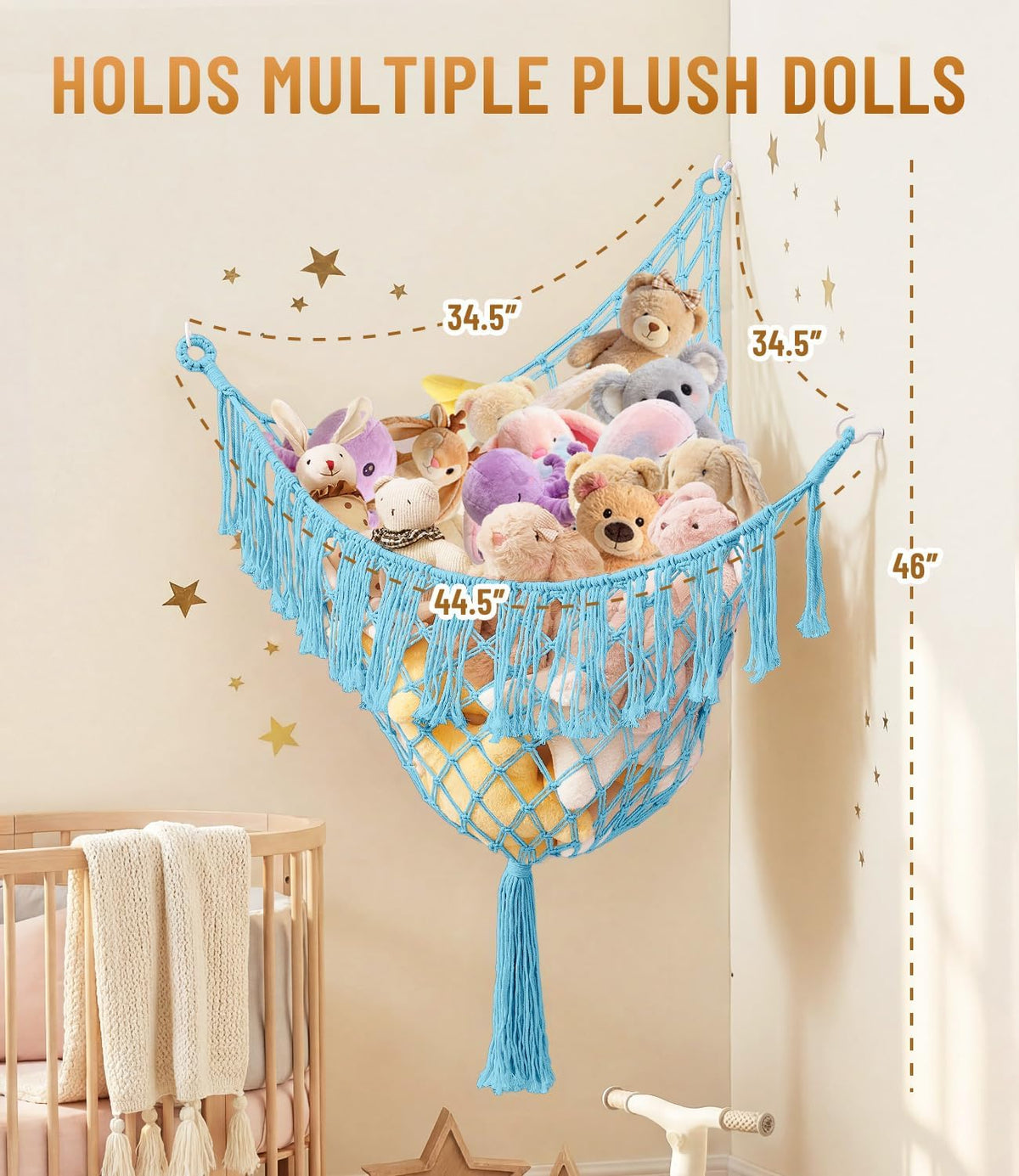 Lare Stuffed Animal Storage Hammock Corner Net - 45" W x 45" H(Cream White)
