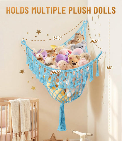 Lare Stuffed Animal Storage Hammock Corner Net - 45" W x 45" H(Cream White)