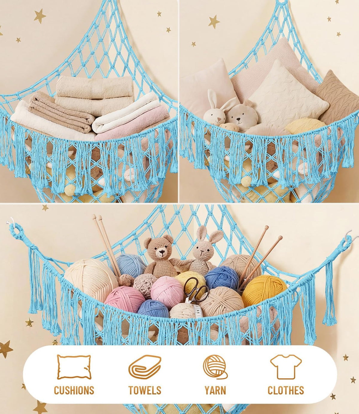 Lare Stuffed Animal Storage Hammock Corner Net - 45" W x 45" H(Cream White)