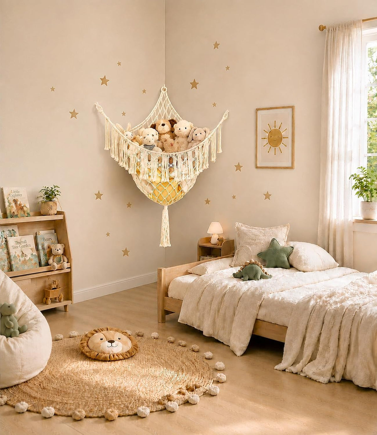 Lare Stuffed Animal Storage Hammock Corner Net - 45" W x 45" H(Cream White)