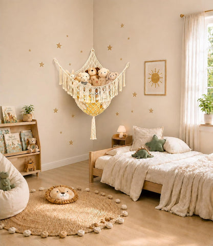 Lare Stuffed Animal Storage Hammock Corner Net - 45" W x 45" H(Cream White)