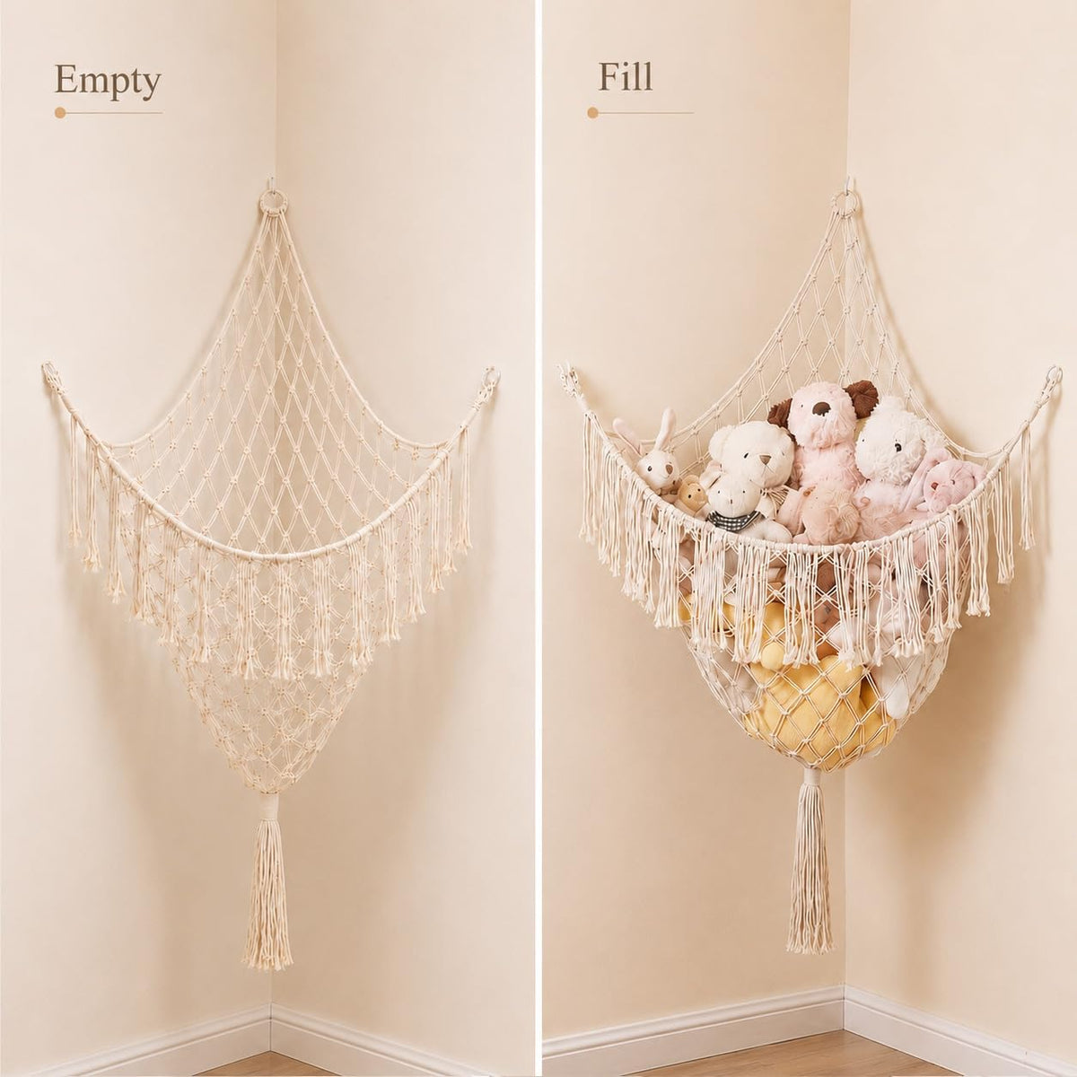 Lare Stuffed Animal Storage Hammock Corner Net - 45" W x 45" H(Cream White)