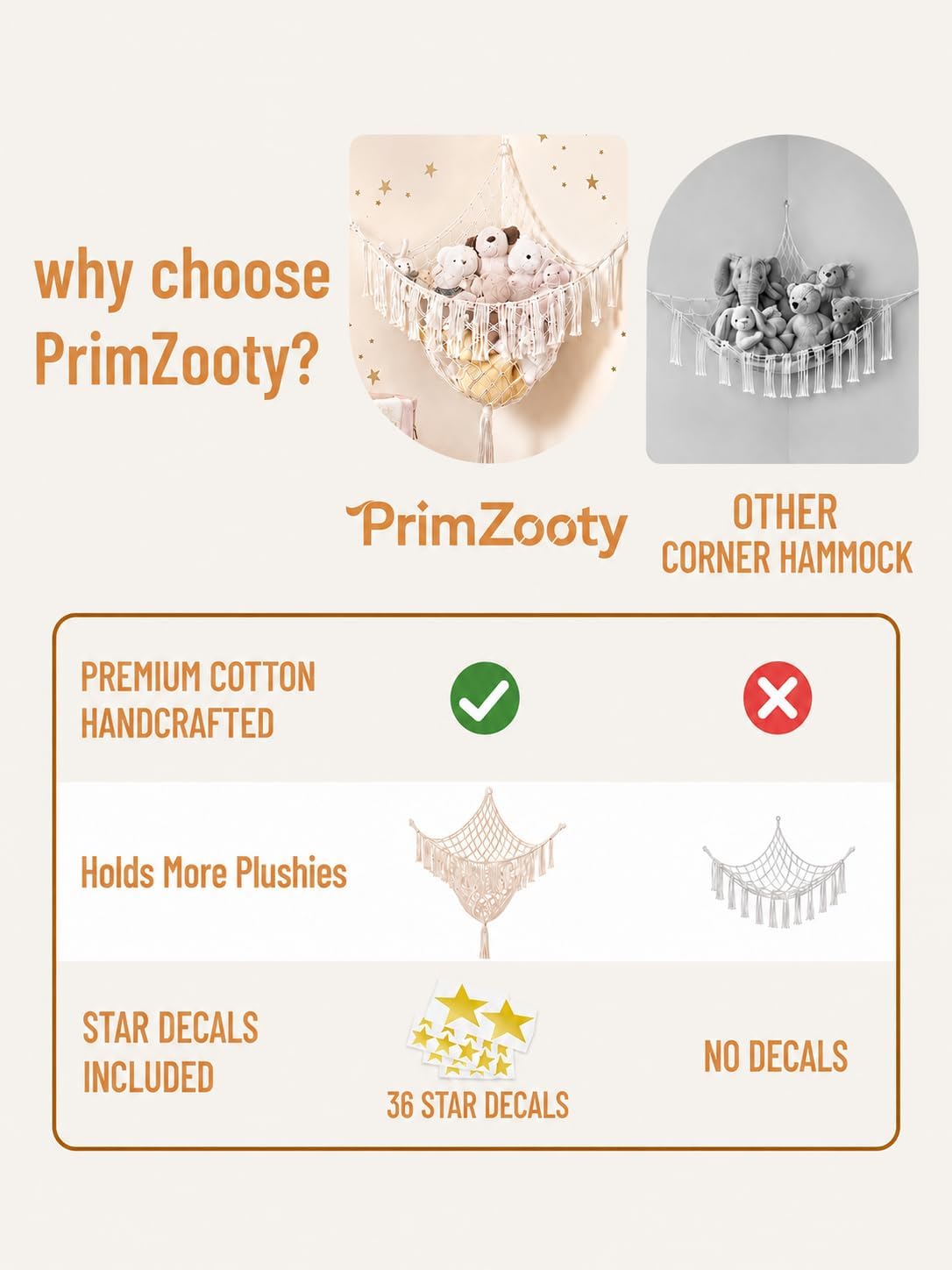 Lare Stuffed Animal Storage Hammock Corner Net - 45" W x 45" H(Cream White)