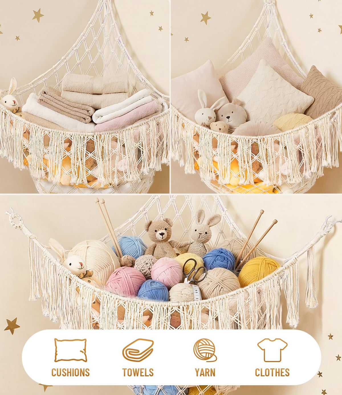 Lare Stuffed Animal Storage Hammock Corner Net - 45" W x 45" H(Cream White)