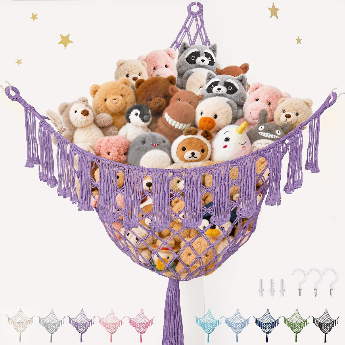 Lare Stuffed Animal Storage Hammock Corner Net - 45" W x 45" H(Cream White)