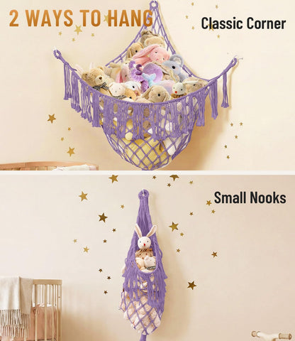 Lare Stuffed Animal Storage Hammock Corner Net - 45" W x 45" H(Cream White)