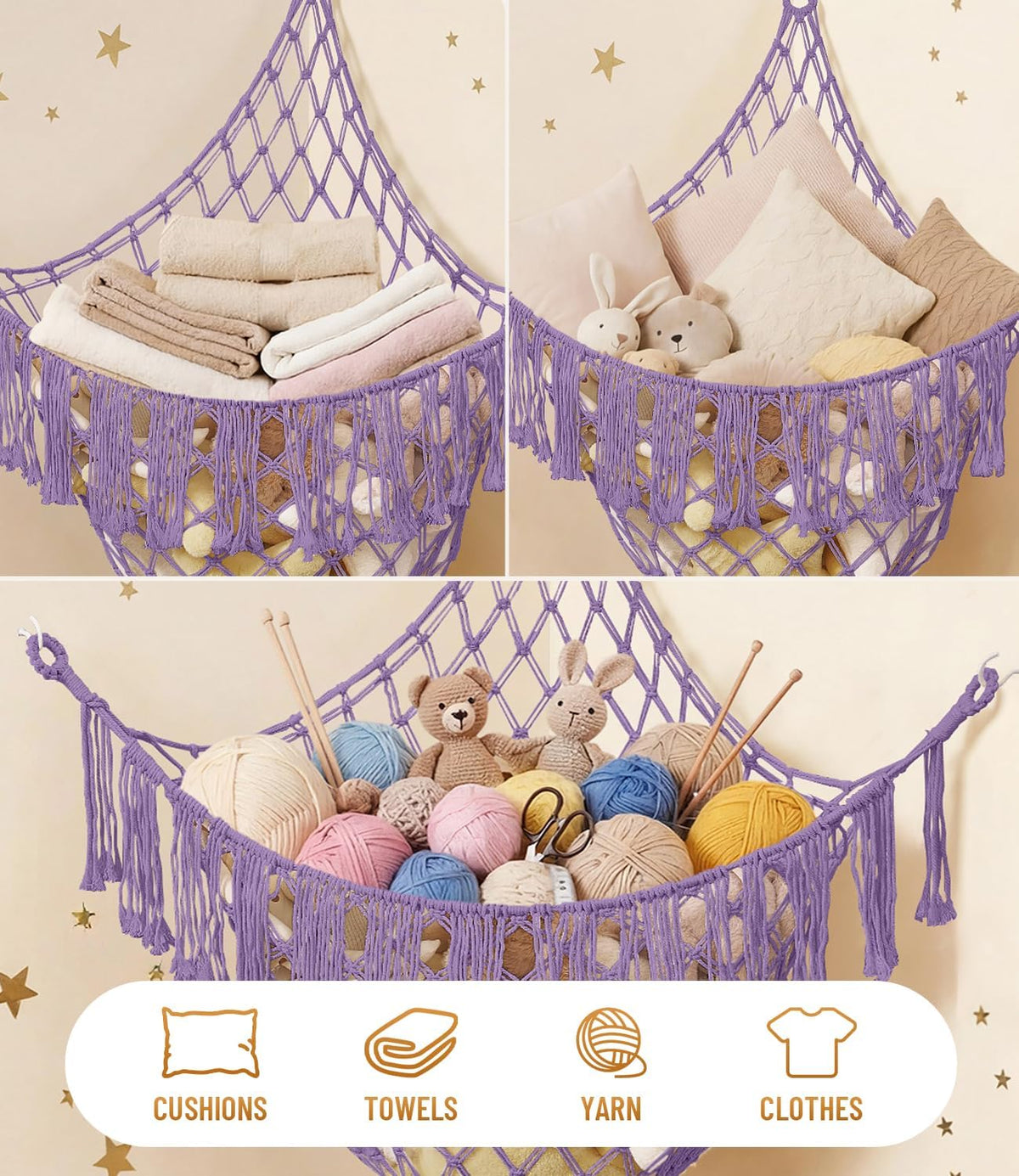Lare Stuffed Animal Storage Hammock Corner Net - 45" W x 45" H(Cream White)