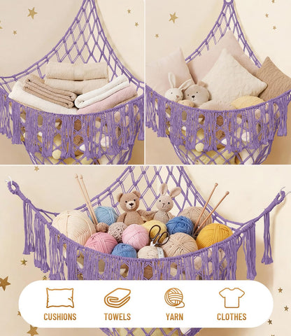 Lare Stuffed Animal Storage Hammock Corner Net - 45" W x 45" H(Cream White)