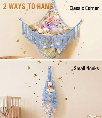 Lare Stuffed Animal Storage Hammock Corner Net - 45" W x 45" H(Cream White)