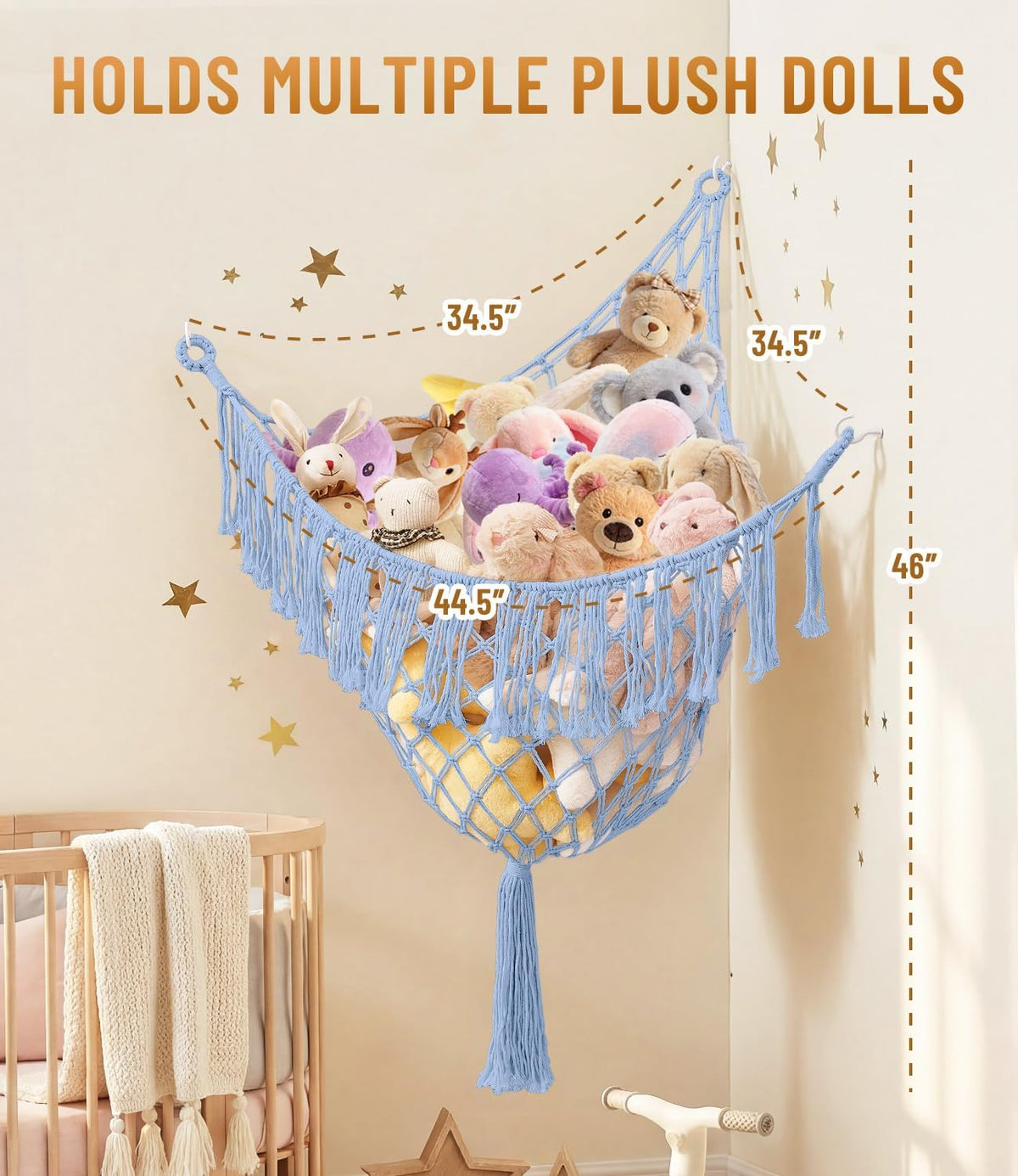 Lare Stuffed Animal Storage Hammock Corner Net - 45" W x 45" H(Cream White)