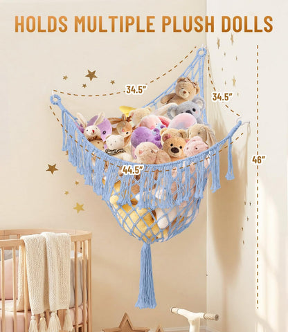 Lare Stuffed Animal Storage Hammock Corner Net - 45" W x 45" H(Cream White)