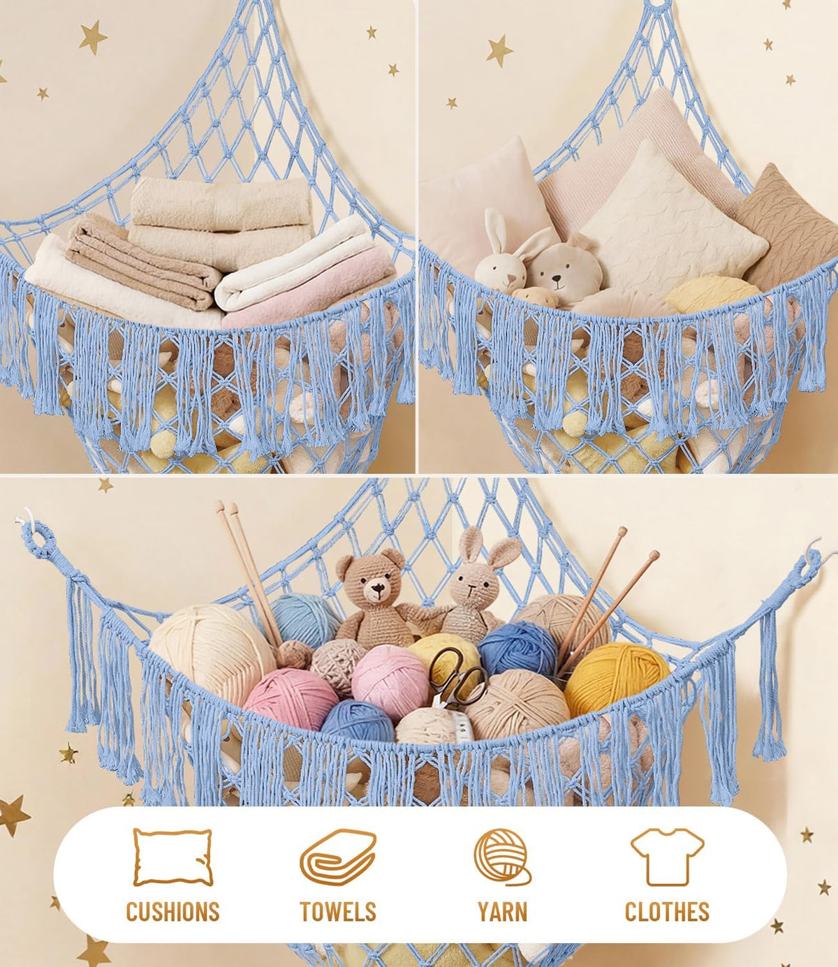 Lare Stuffed Animal Storage Hammock Corner Net - 45" W x 45" H(Cream White)