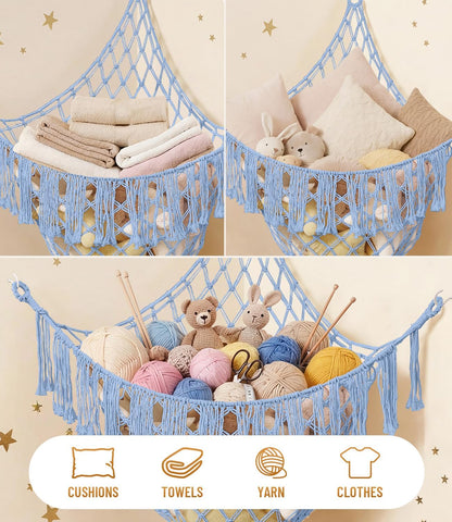 Lare Stuffed Animal Storage Hammock Corner Net - 45" W x 45" H(Cream White)
