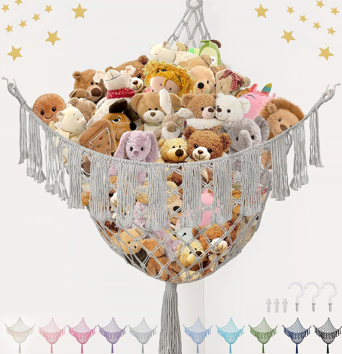 Lare Stuffed Animal Storage Hammock Corner Net - 45" W x 45" H(Cream White)