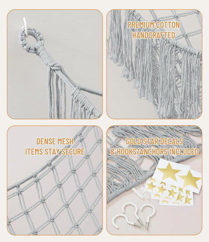 Lare Stuffed Animal Storage Hammock Corner Net - 45" W x 45" H(Cream White)