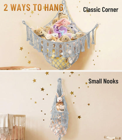 Lare Stuffed Animal Storage Hammock Corner Net - 45" W x 45" H(Cream White)