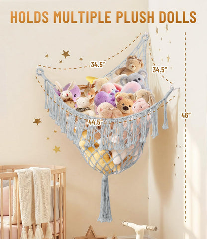Lare Stuffed Animal Storage Hammock Corner Net - 45" W x 45" H(Cream White)