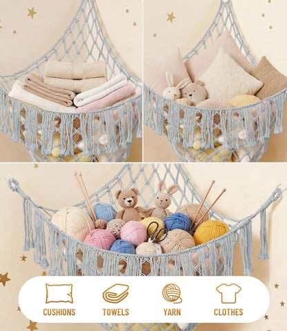 Lare Stuffed Animal Storage Hammock Corner Net - 45" W x 45" H(Cream White)