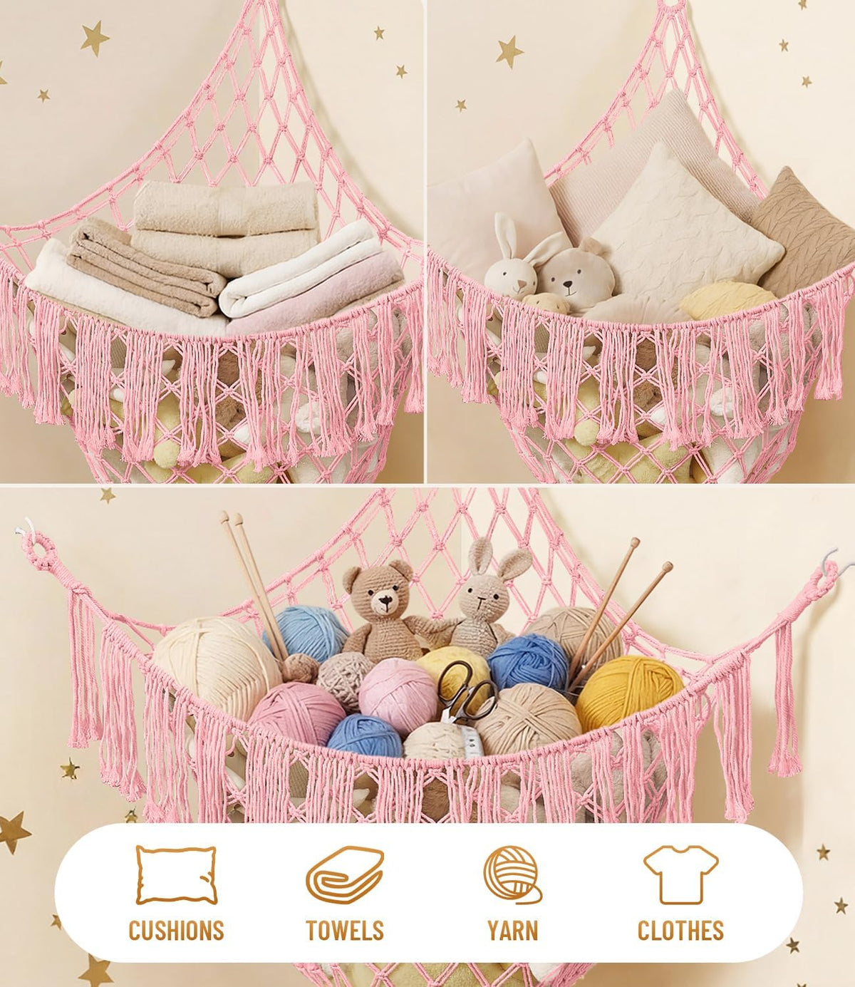 Lare Stuffed Animal Storage Hammock Corner Net - 45" W x 45" H(Cream White)