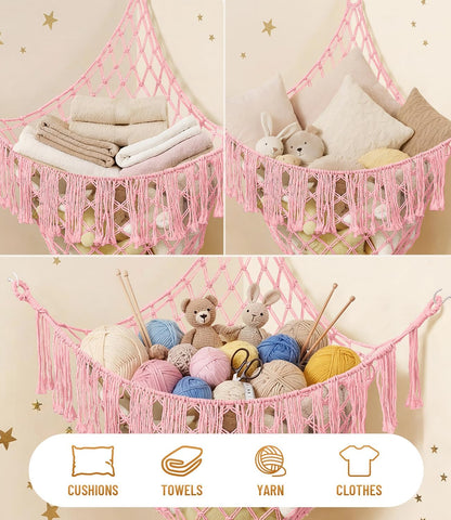 Lare Stuffed Animal Storage Hammock Corner Net - 45" W x 45" H(Cream White)