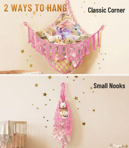 Lare Stuffed Animal Storage Hammock Corner Net - 45" W x 45" H(Cream White)