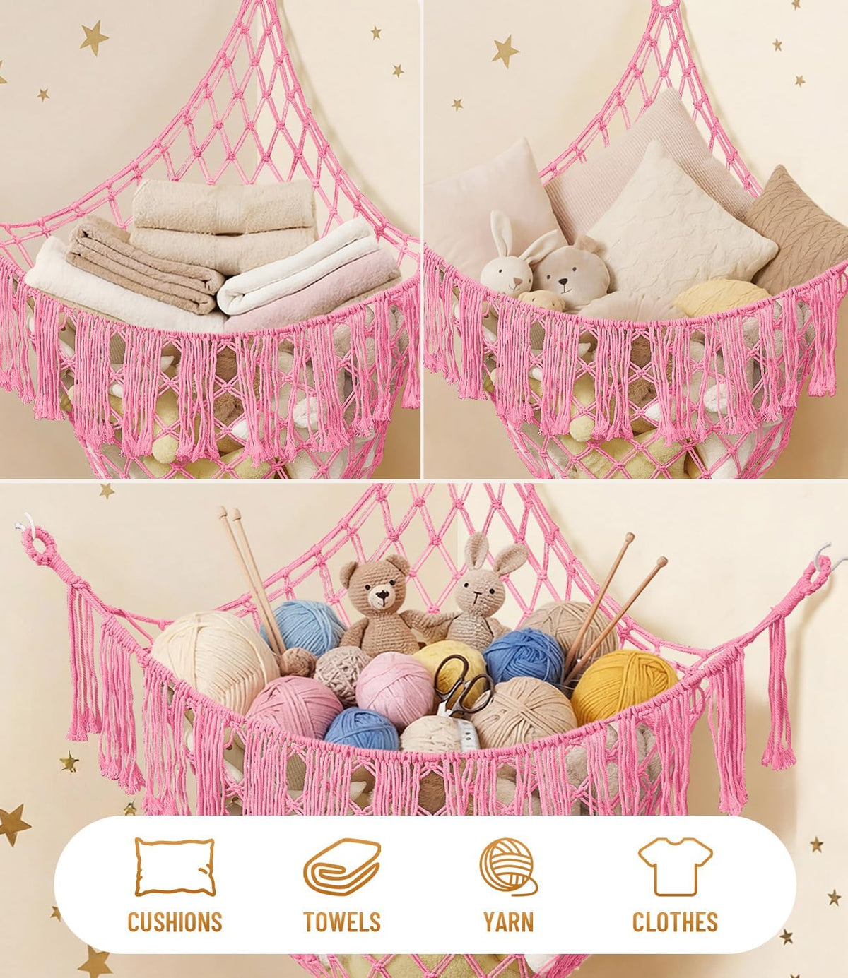 Lare Stuffed Animal Storage Hammock Corner Net - 45" W x 45" H(Cream White)
