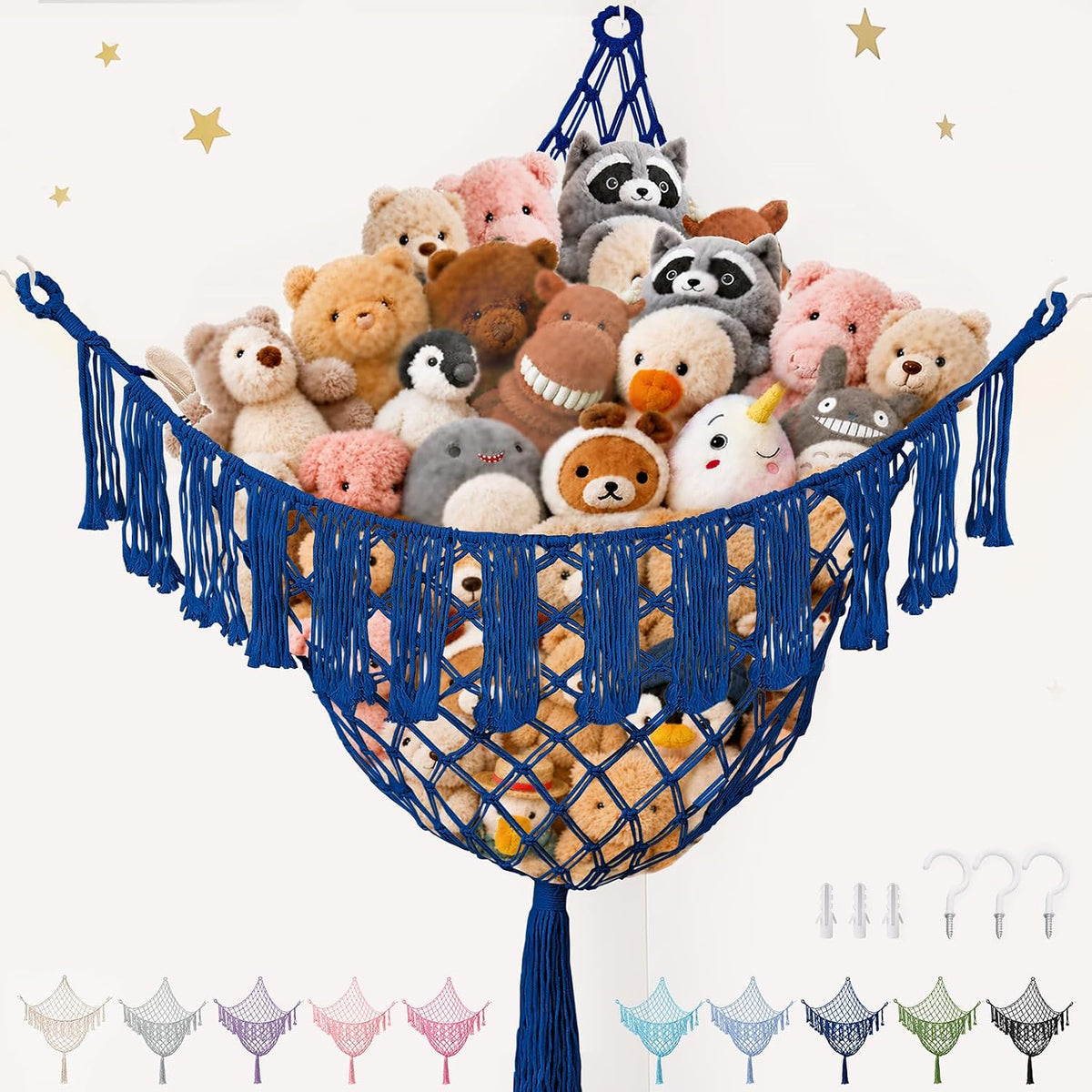 Lare Stuffed Animal Storage Hammock Corner Net - 45" W x 45" H(Cream White)