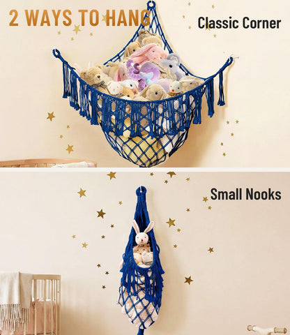 Lare Stuffed Animal Storage Hammock Corner Net - 45" W x 45" H(Cream White)