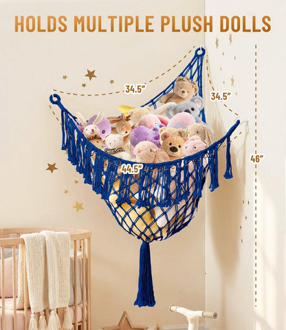 Lare Stuffed Animal Storage Hammock Corner Net - 45" W x 45" H(Cream White)