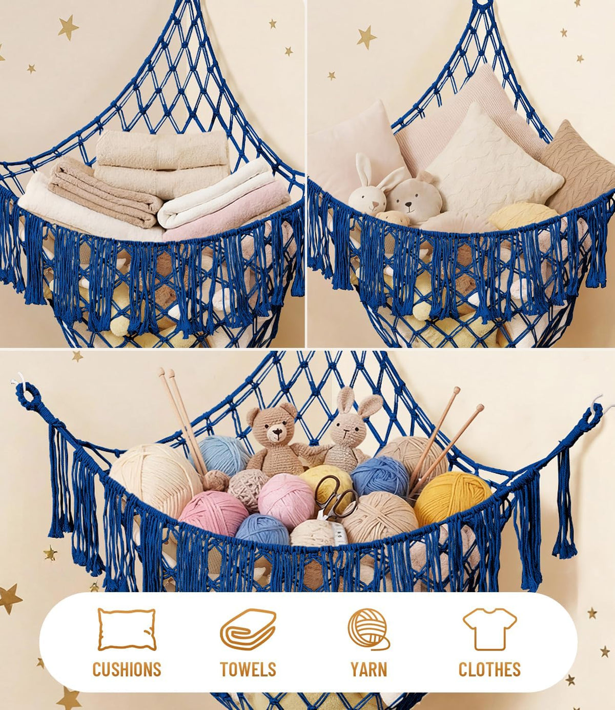 Lare Stuffed Animal Storage Hammock Corner Net - 45" W x 45" H(Cream White)