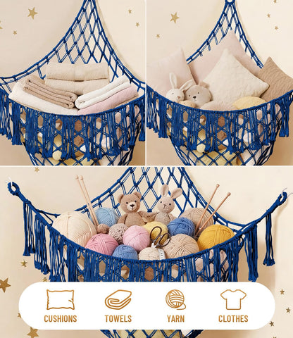 Lare Stuffed Animal Storage Hammock Corner Net - 45" W x 45" H(Cream White)