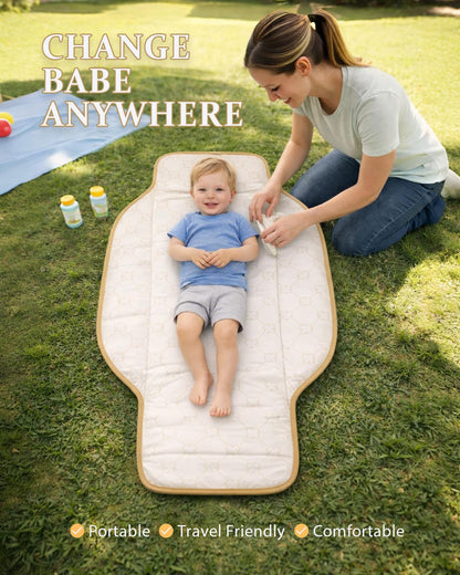 Portable Diaper Changing Pad - Waterproof Travel Changing Mat with Built-in Pillow, Gifts for Baby Shower, Newborn Girls & Boys（Beige Checkers）