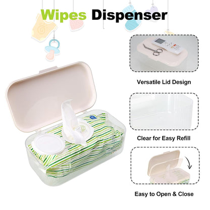 Wipes Dispenser Compatible with Huggies Flip-Top Pack, Clear Refillable Wipe Container, Reusable Wipe Holder, One-Handed Operation Lid, Keeps Wipes Clean and Fresh, for Bathroom