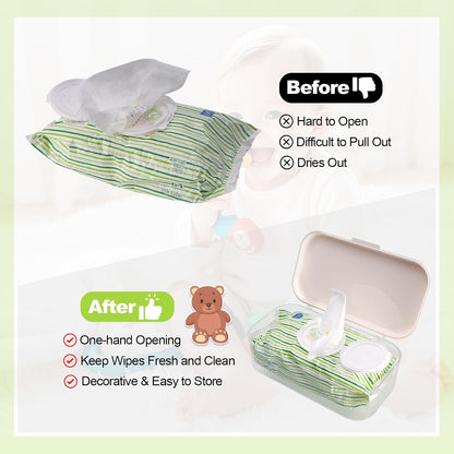 Wipes Dispenser Compatible with Huggies Flip-Top Pack, Clear Refillable Wipe Container, Reusable Wipe Holder, One-Handed Operation Lid, Keeps Wipes Clean and Fresh, for Bathroom